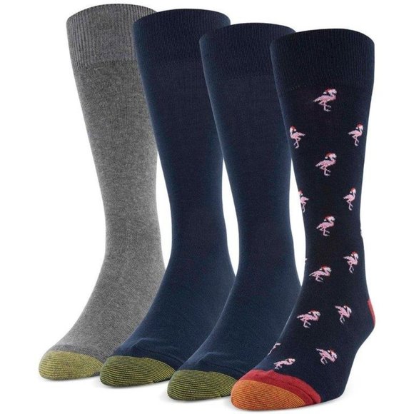 NWT GOLD TOE SANTA FLAMINGO 4 PACK HOLIDAY CREW SOCKS - Picture 1 of 1